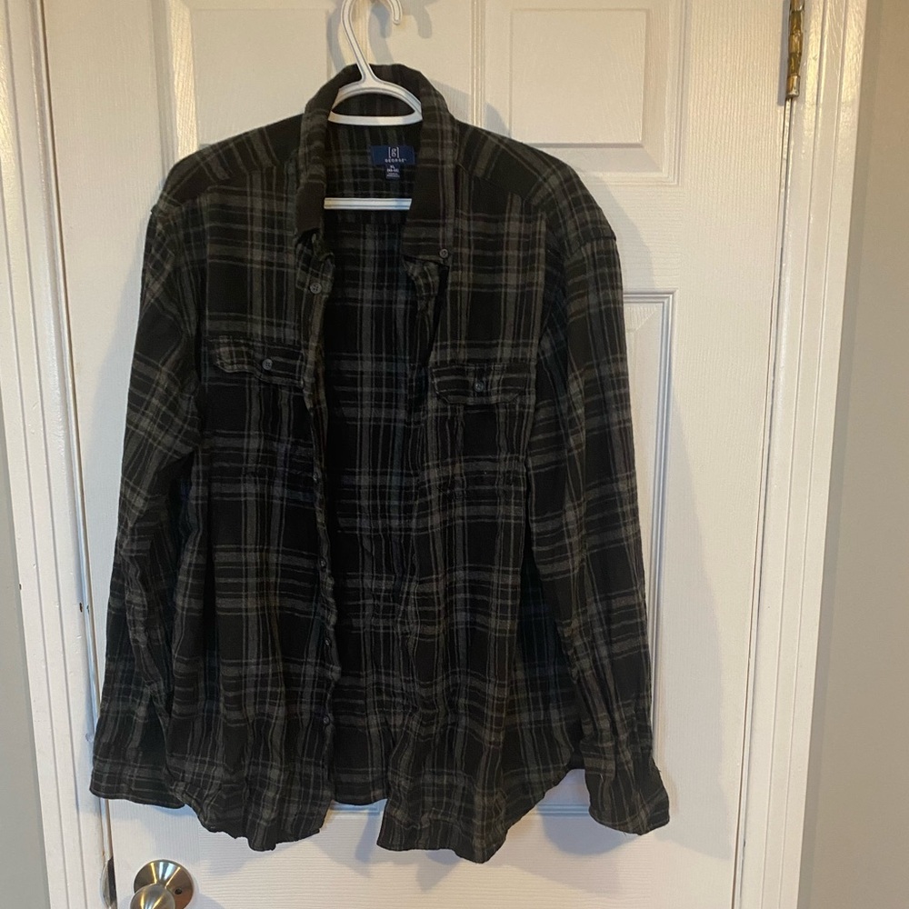 Men’s Plaid Flannel Shirt XL Black Gray Button Up Casual Grunge Fall